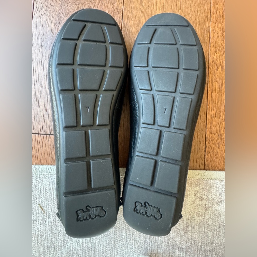 Coach Black Leather Loafers with Gold Accent - Picture 4 of 7